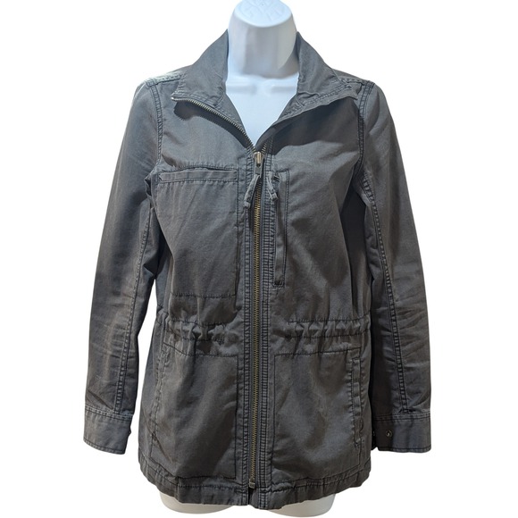 Madewell Jackets & Blazers - Madewell Utility Fleet Jacket Grey Cotton Drawstring Waist Zip Front Women's XS